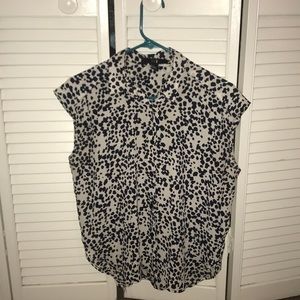 Navy blue and white button down blouse